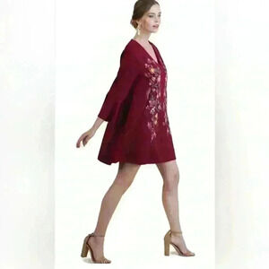 UMGEE Womens Large Floral Embroidered Faux Bell sleeve dress